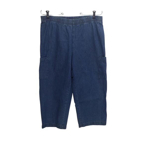 Basic Editions Vintage Denim Capri Pants Sz S Elastic Waist High Rise Pockets - Picture 1 of 10